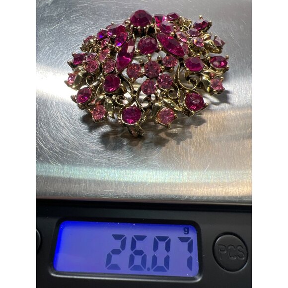 Lisner Two-tone Pink Faceted Rhinestone Brooch Layered Floral Dome Pin Signed - Picture 10 of 11